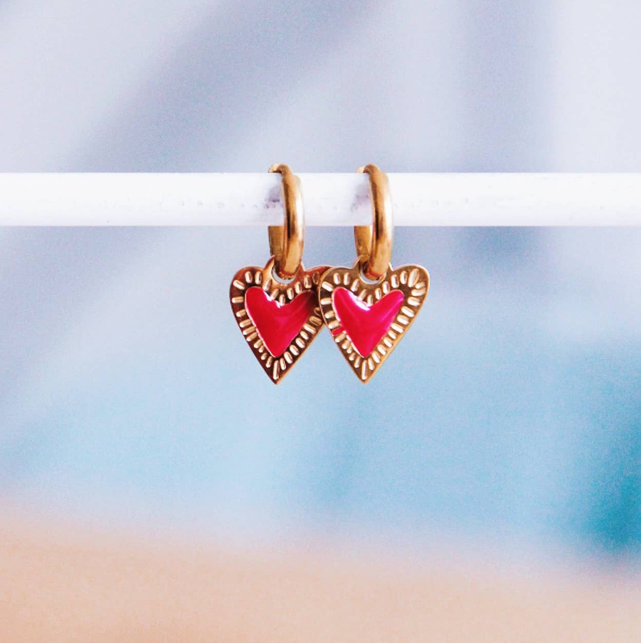 Bazou - Wholesale Hoop Earrings - Stainless steel hoop earrings with fantasy heart - PINK