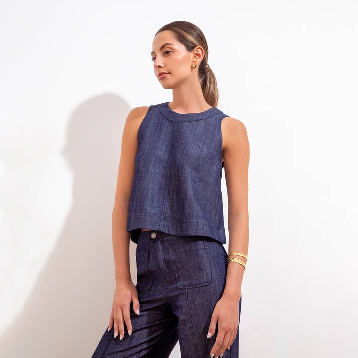 Blouse Sofia Eugenia Indigo pour la vente par Maria la Paz