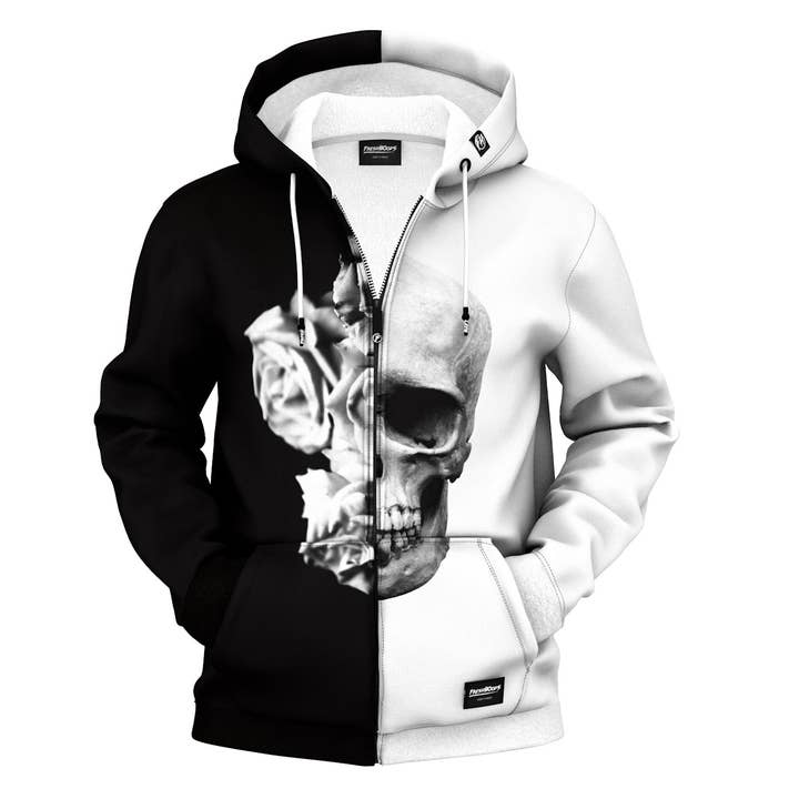 Sweat à capuche zippé crâne noir et blanc pour la vente par FreshHoods