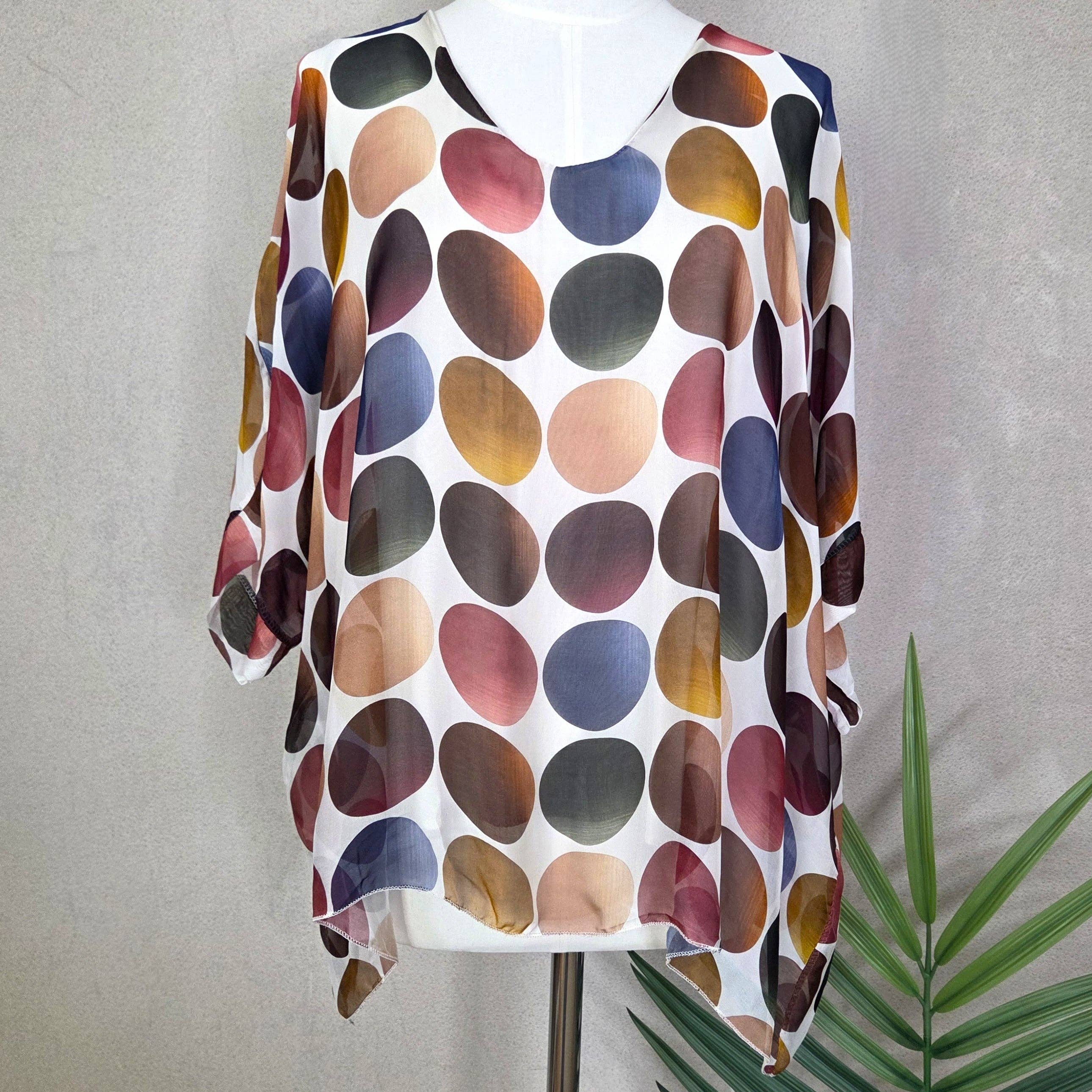 Tempest Designs – wholesale Blouse – Women’s – Silk blend free size top with retro shaded spot digital print design2