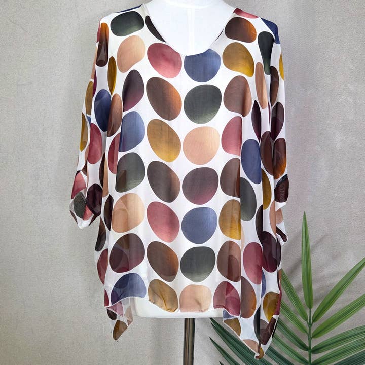 Tempest Designs - Wholesale Blouse - Women's - Silk blend free size top with retro shaded spot digital print design2