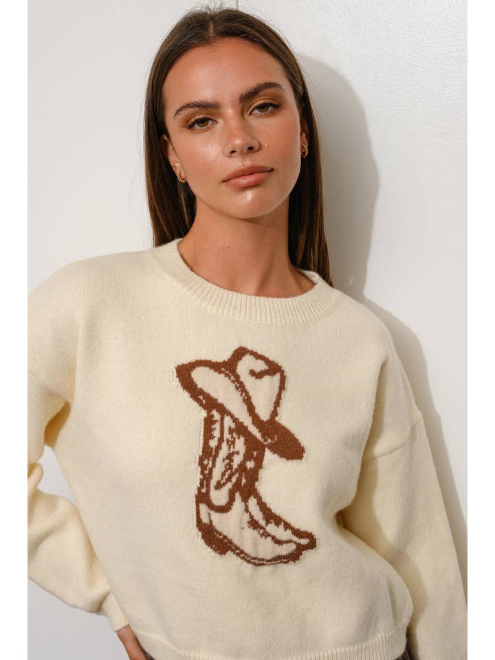 Cream COWBOY SWEATER for wholesale on Faire