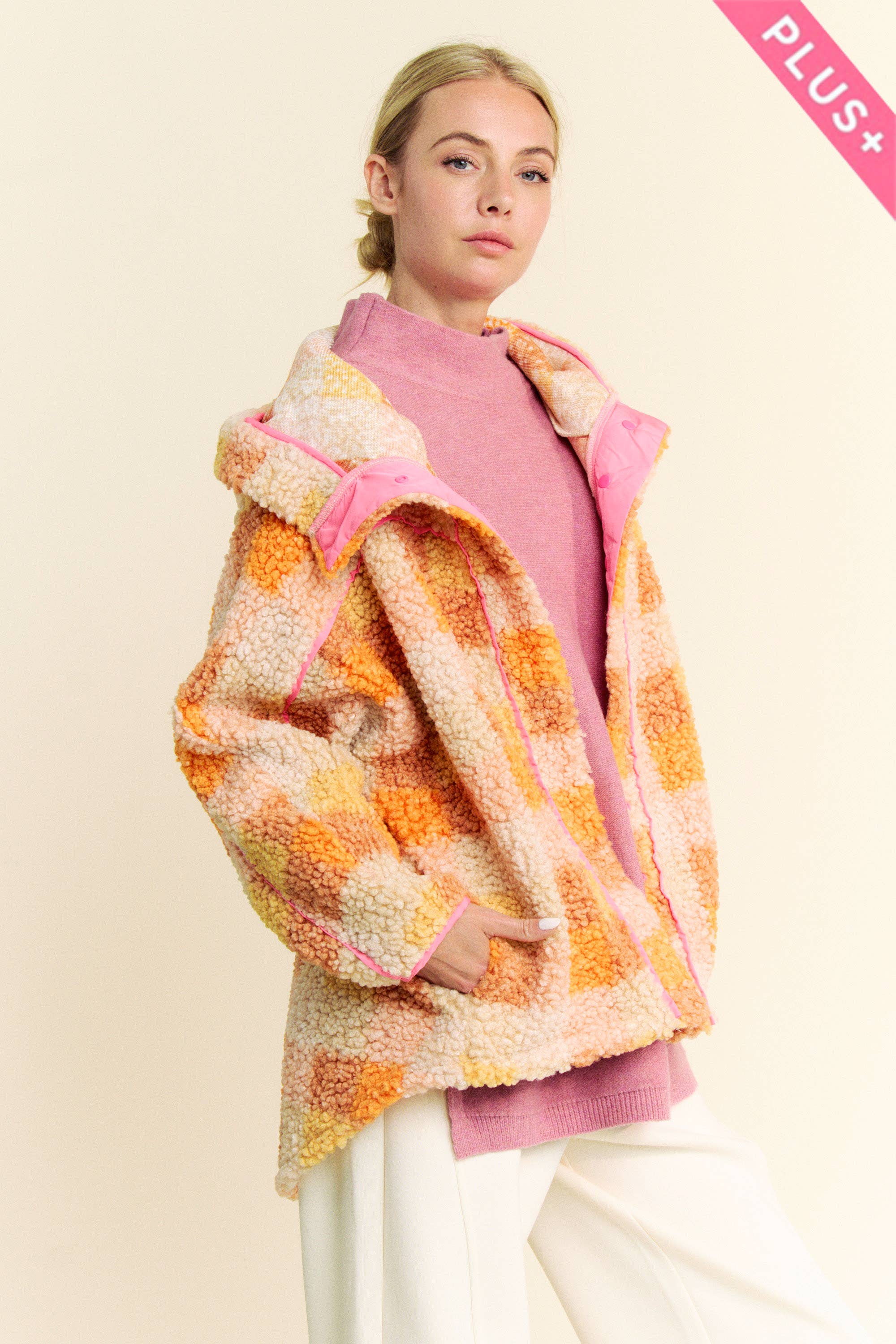 arancia GIACCA PLUS IN TARTAN CON BORDATURA A CONTRASTO CON ORLO A SPIRITO in vendita all'ingrosso su Faire0