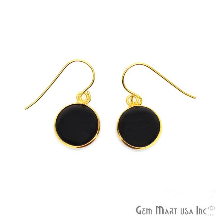 GemMartUSA - Wholesale Dangle Earrings - Round Gemstone 12mm Gold Plated Dangle Hook Earring