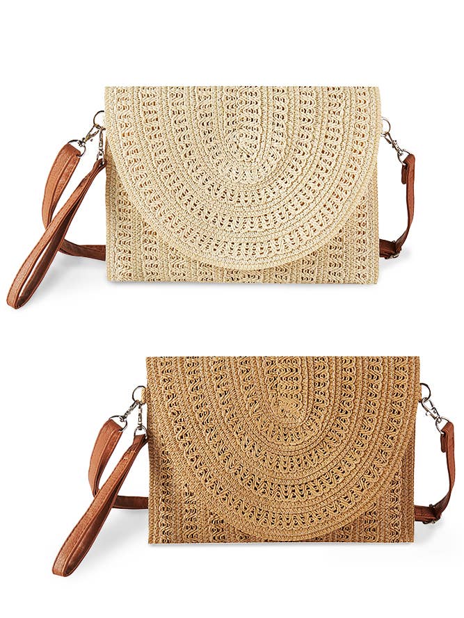 Woven Pattern Straw Clutch & Crossbody Bag for wholesale by Hana