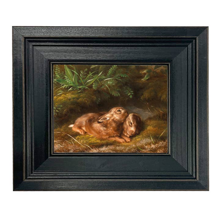 Madison Bay Co. - Historical Home Decor Reproductions - Wholesale Art Print - Two Rabbits Oil Painting Print on Canvas in Black Wood Frame