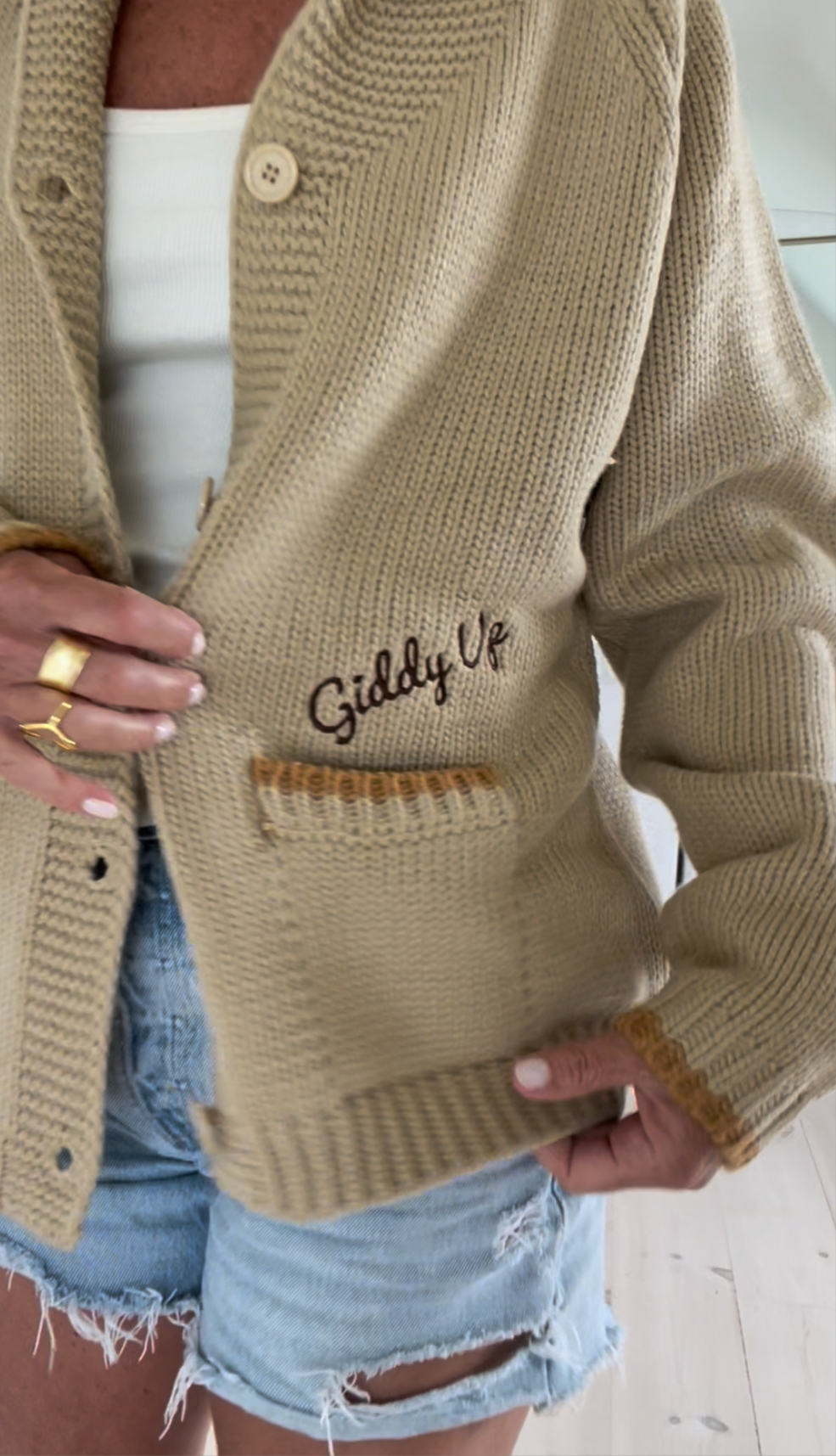 Pink Pineapple - Wholesale Cardigan - Women's - Vintage Horseshoe Varsity Cardigan in Camel5