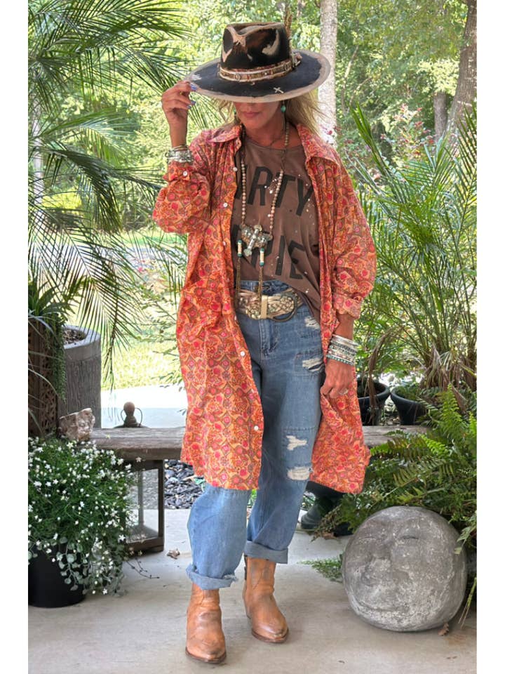 Meadow Strolls Duster - Peach Floral for wholesale by Jaded Gypsy