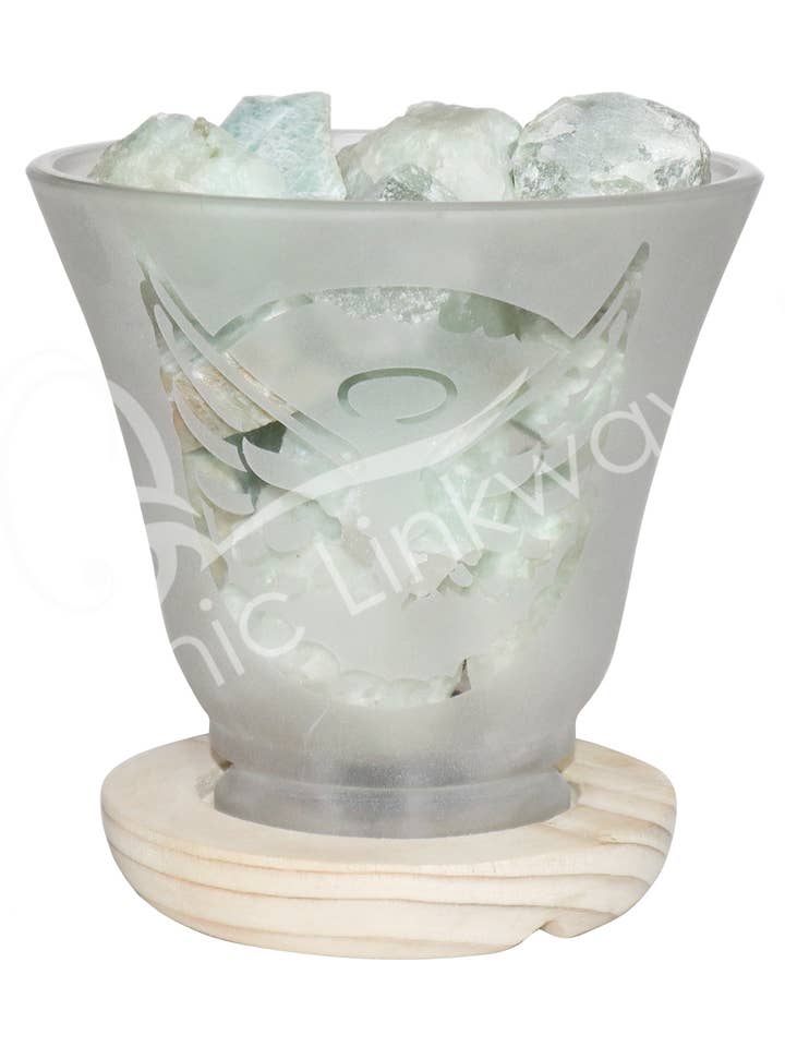 (PC)LAMP - AQUAMARINE CHUNKS IN FROSTED GLASS WITH ANGEL WI for wholesale by Oceanic Linkways Inc