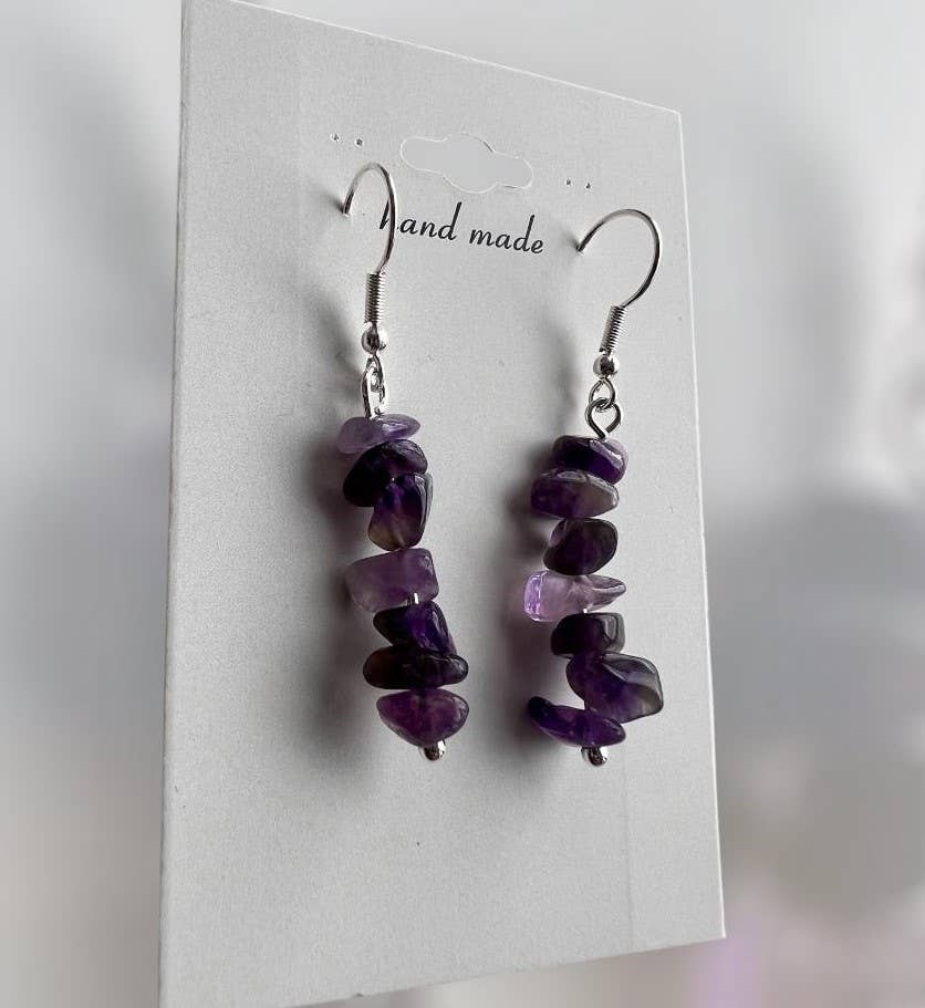 El'Cobre-Ecozonelifestyle – wholesale Dangle earrings – Amethyst Crystal Gravel Stone Earrings – Silver Plated3