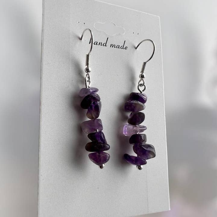 El'Cobre-Ecozonelifestyle – wholesale Dangle earrings – Amethyst Crystal Gravel Stone Earrings – Silver Plated3