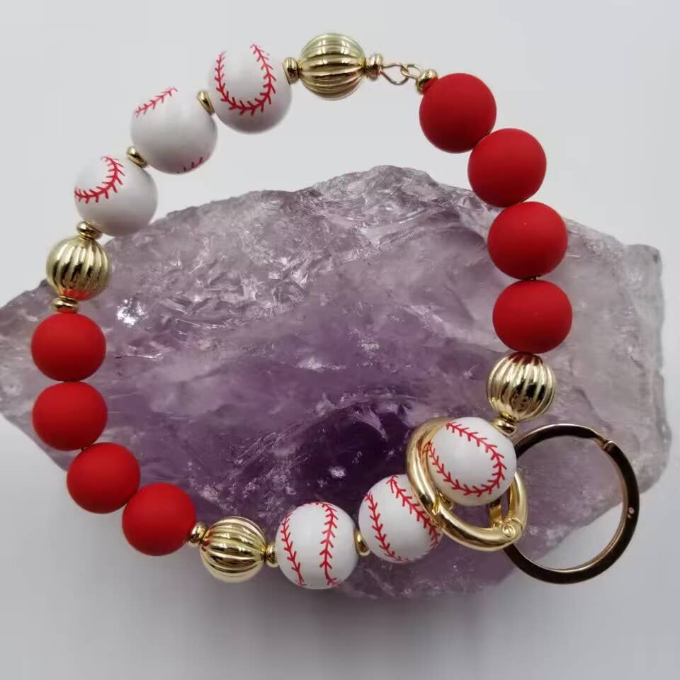 magnolia jewelry - Wholesale Keychain Bracelet - Wood Beads Sports Wristlet Keyring Bracelet1