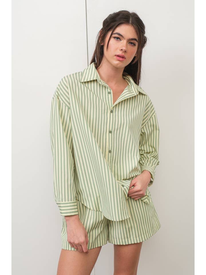 GREEN YELLOW SUMMER STRIPED SHIRT for wholesale on Faire