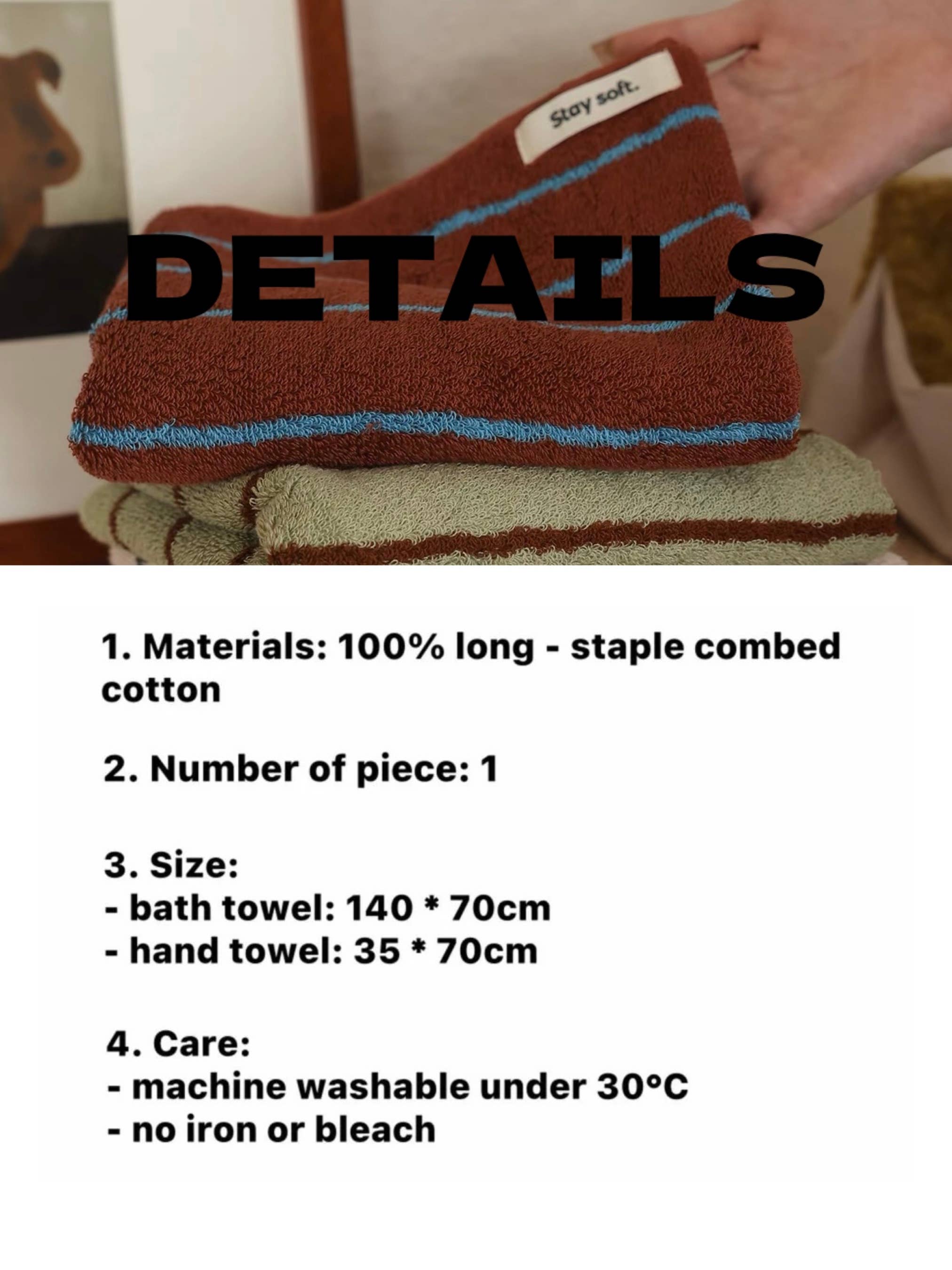 INSPECIAL HOME - Wholesale Bath Towel - 100% Cotton Retro Earthy-tone Pinstripe Soft Plush Towel 29