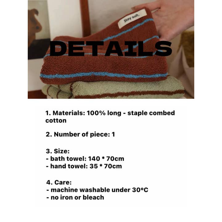 INSPECIAL HOME - Wholesale Bath Towel - 100% Cotton Retro Earthy-tone Pinstripe Soft Plush Towel 29