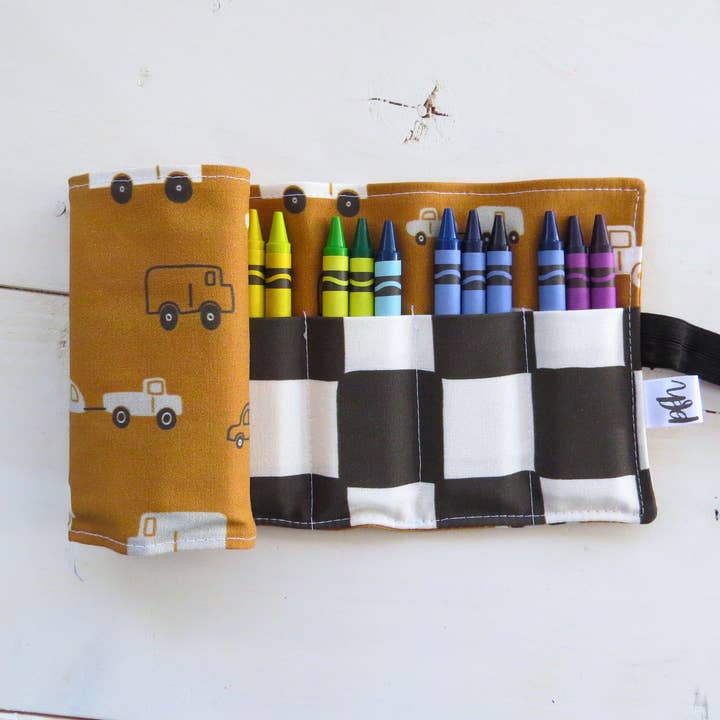 Car + Truck Crayon Roll-Up – Travel Art Organizer for Kids for wholesale by PaperFromHeaven