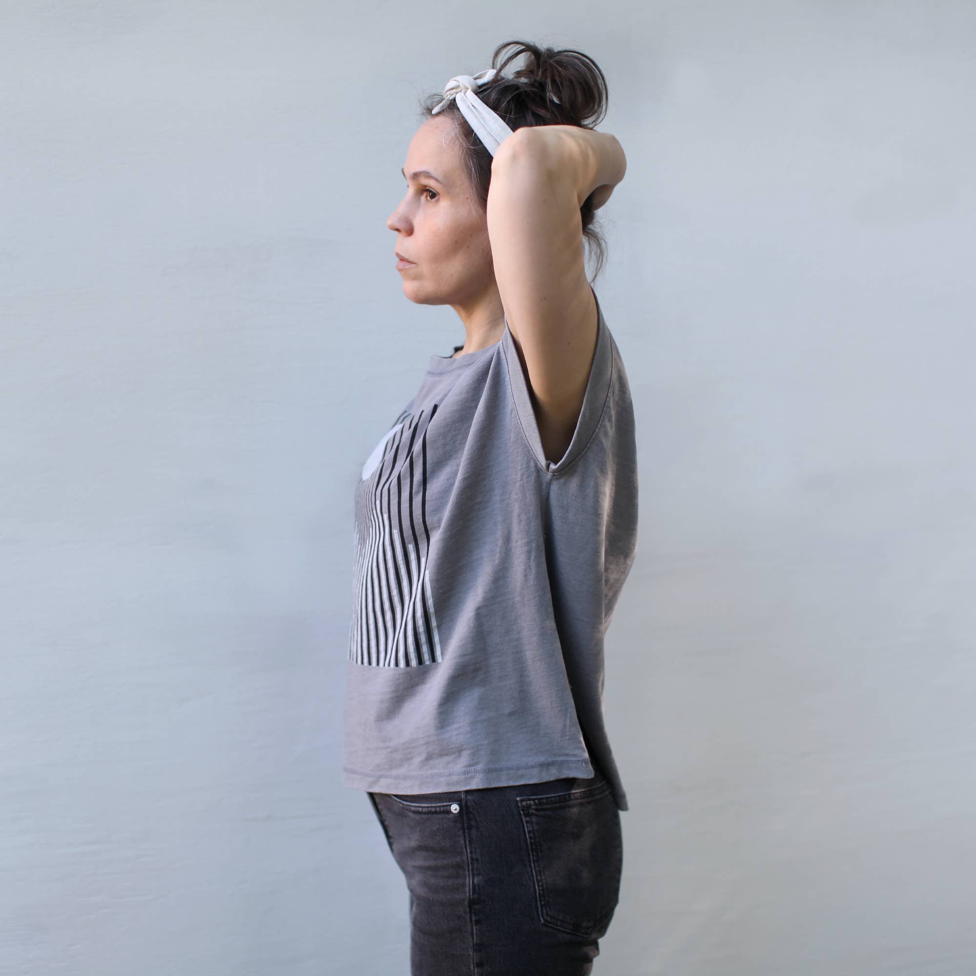 Blackbird Supply Co. - Wholesale Screen Printed T-Shirt - Women's - Glacier Geometric Alpine Mountains Loose Fit Boxy Tee Gray3