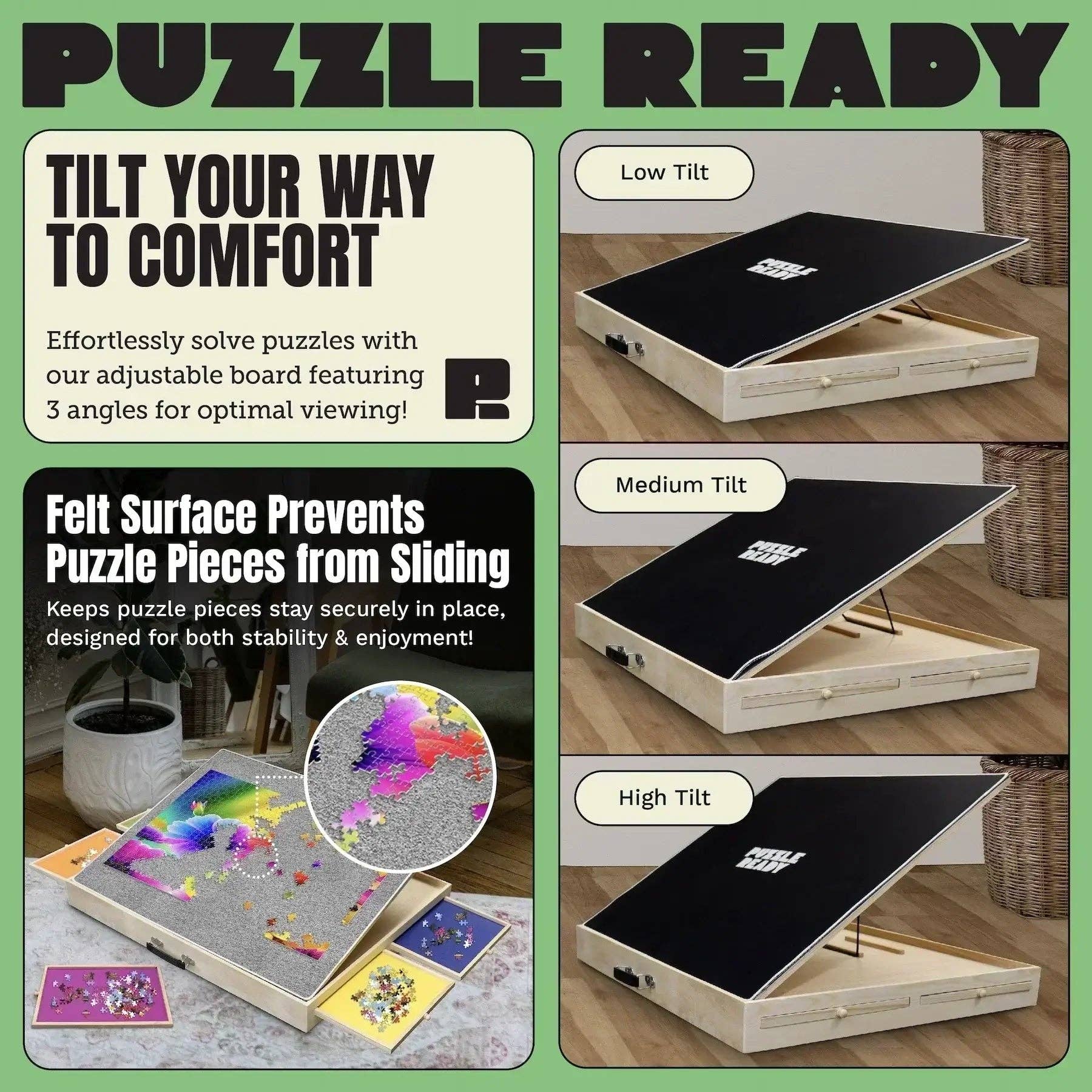 Puzzle Ready - Wholesale Puzzle - Adult - Puzzle Table – The Perfect Tilting Jigsaw Puzzle Table with Drawers and Cover5