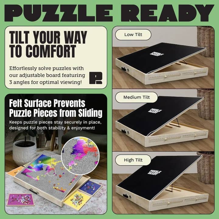Puzzle Ready - Wholesale Puzzle - Adult - Puzzle Table – The Perfect Tilting Jigsaw Puzzle Table with Drawers and Cover5