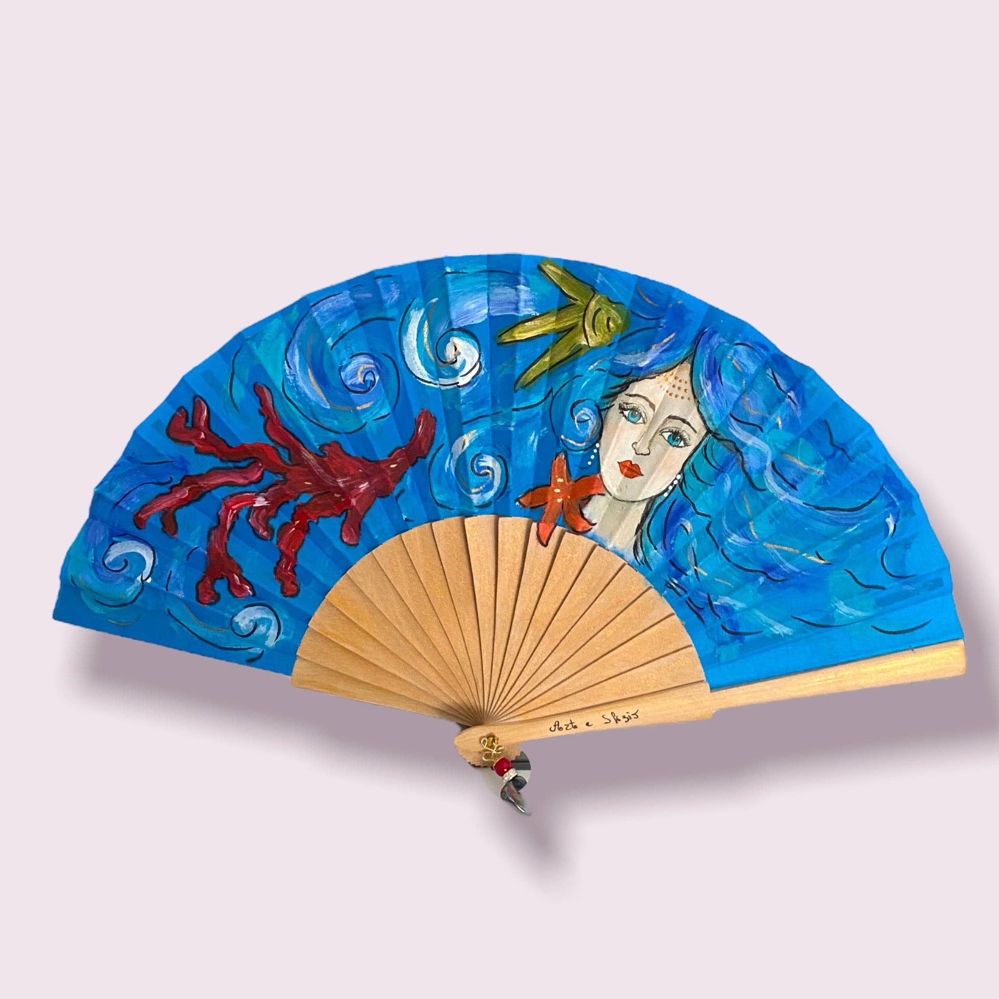 Arte e sfizio - Vendita all'ingrosso Ventaglio pieghevole portatile - ventagli con decori marini dipinti a mano4