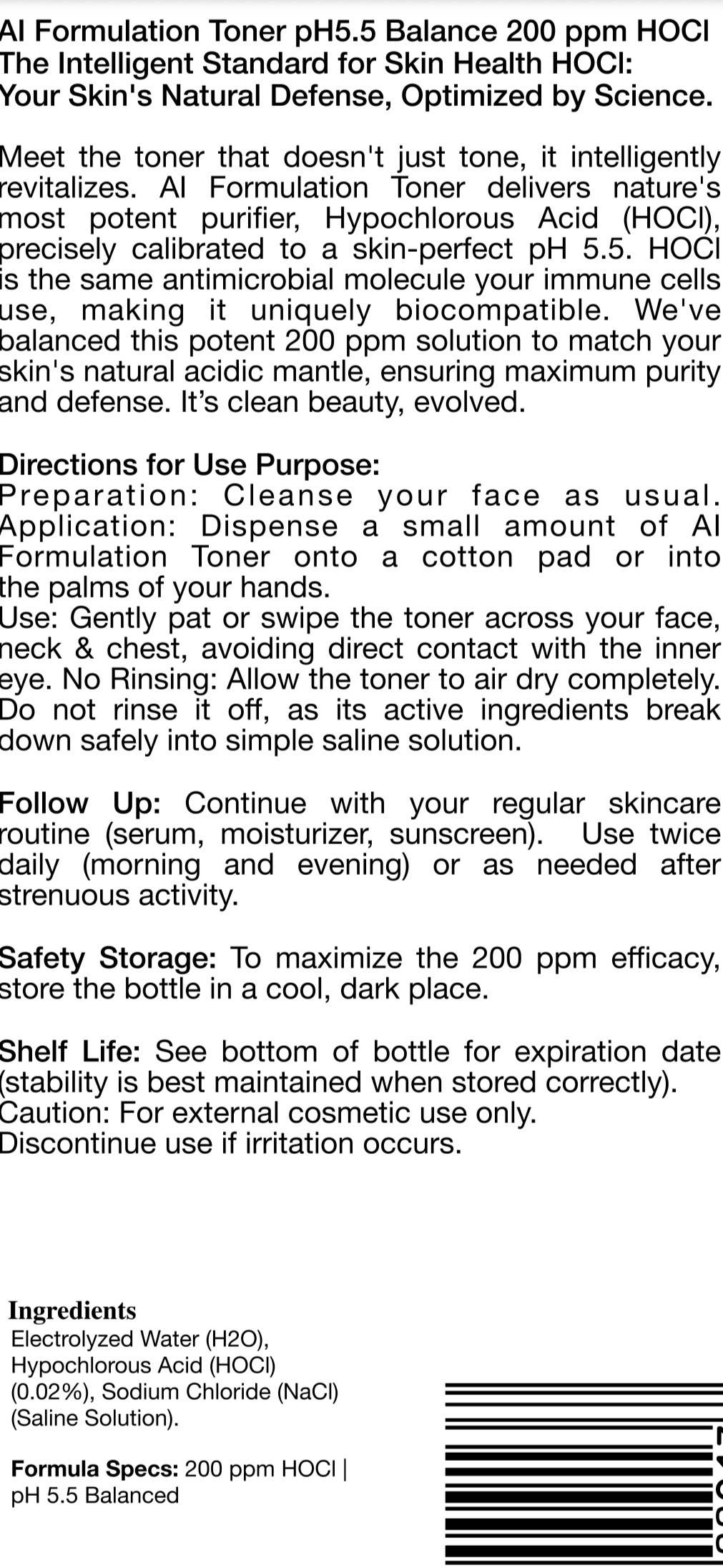 OrbitEnviro HOCl Cleaners - Wholesale Facial Toner - Ai Formulation Hypochlorous Acid Skin Toner pH 5.55