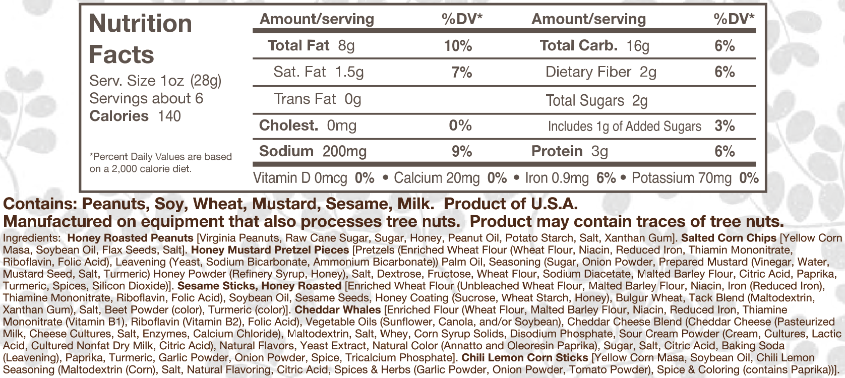 FERIDIES - Wholesale Trail Mix - 6oz Printed Bag  5 O'Clock Crunch Snack Mix1