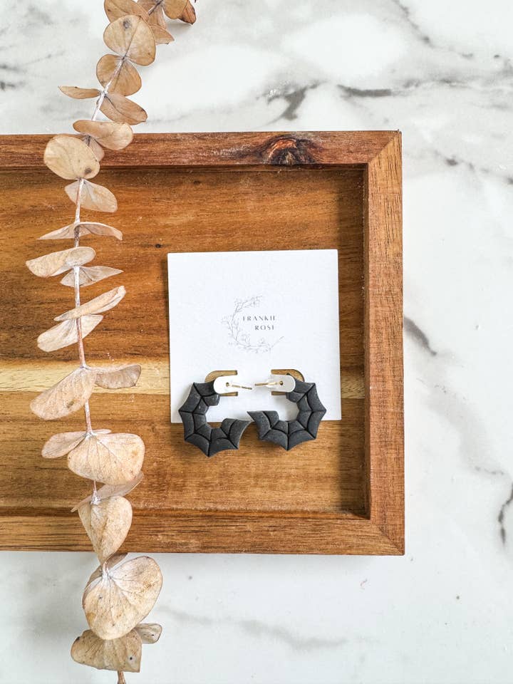 Black web hoops for wholesale by Frankie Rose Jewelry