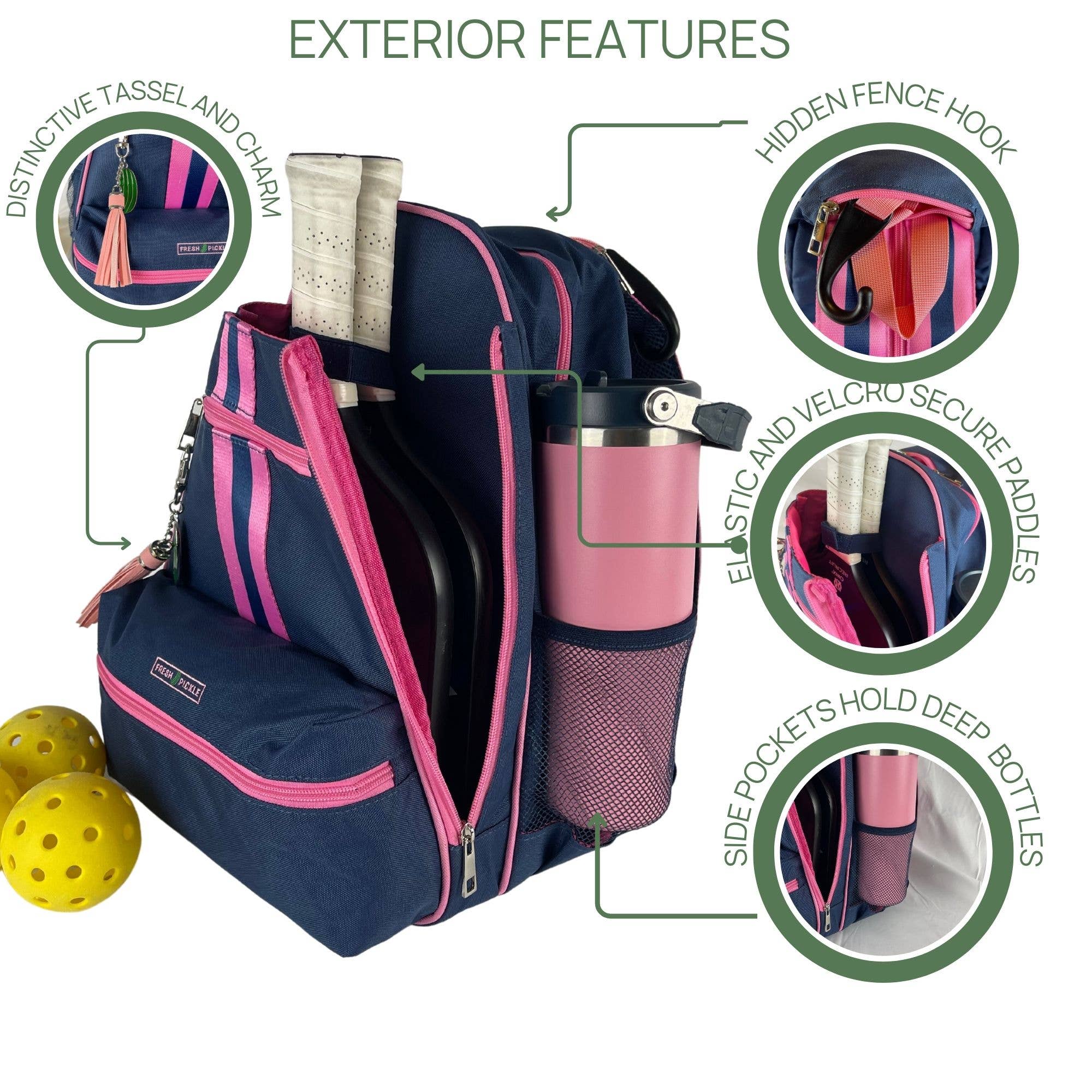 Fresh Pickle – wholesale Sports bag – Unisex – The Teddi Pickleball Backpack Navy / Pink4