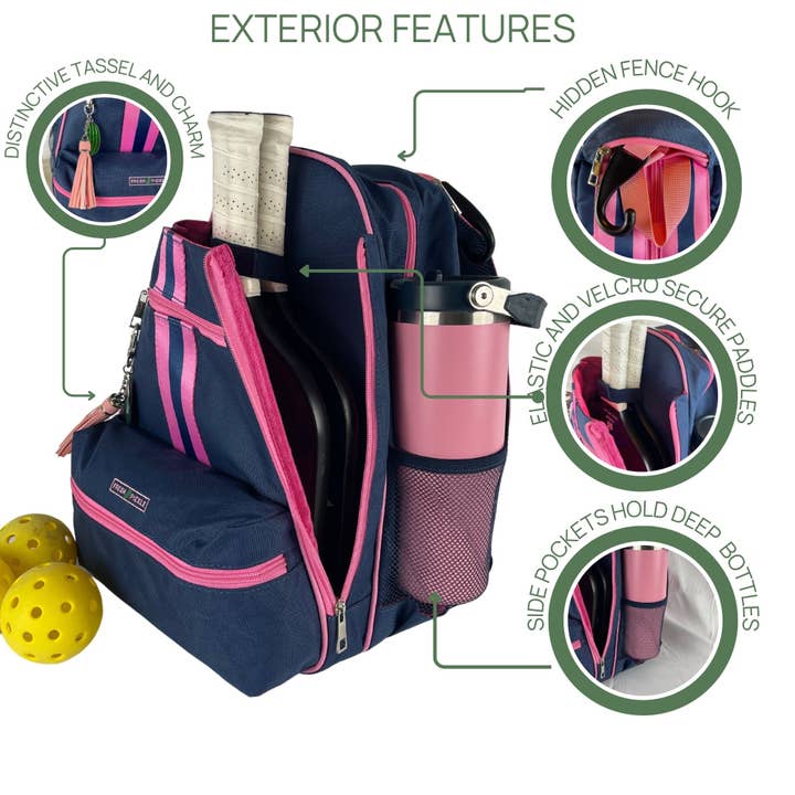 Fresh Pickle – wholesale Sports bag – Unisex – The Teddi Pickleball Backpack Navy / Pink4