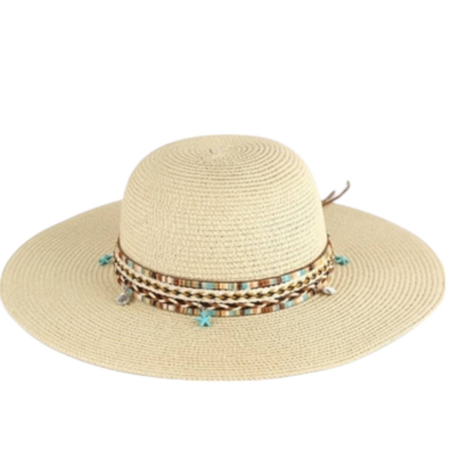 Portia Hat - Wholesale Straw Hat - Women's - Bohemian Beaded Wide Brim Sun Hat 0