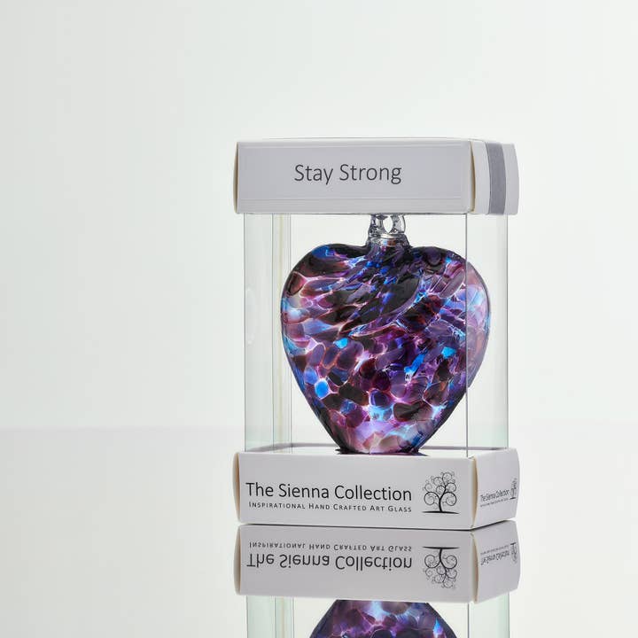 8cm Friendship Heart - Stay Strong - Purple & Blue for wholesale by Sienna Glass