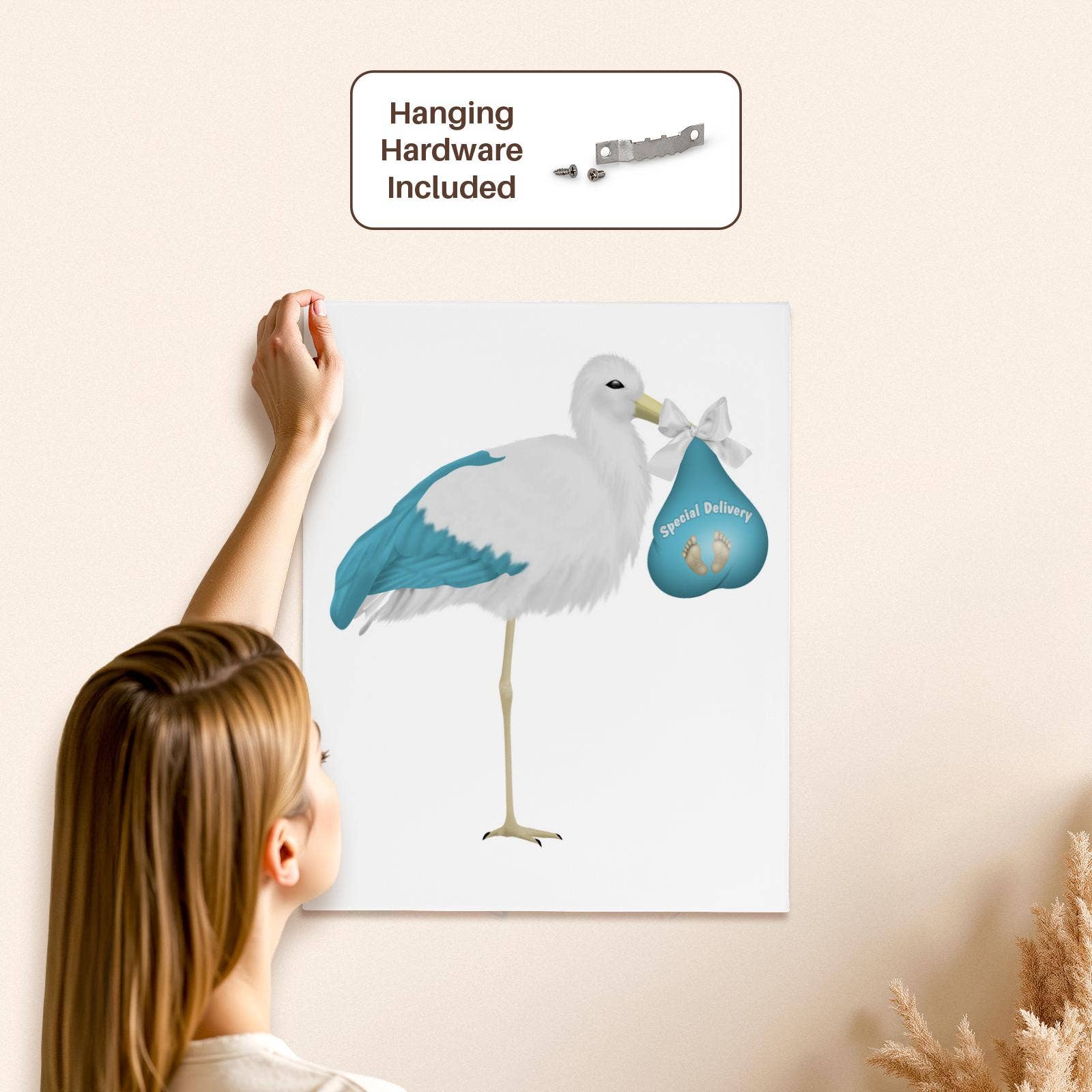 3dRose - Wholesale Art Print - 3dRose, Cute Blue and White Stork Carrying A Baby Illustration, Museum Grade Canvas Wrap4