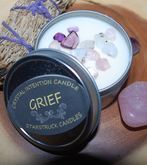 Starstruck Candles - Wholesale Travel Candles - Grief crystal healing candle 4oz tin2