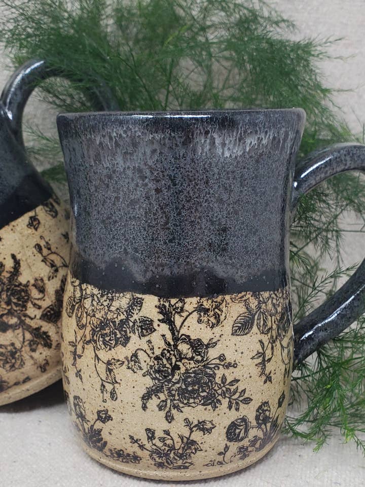 Rustic Rose Garden Soup bowl in Winter Storm for wholesale by Turtle Hollow Pottery