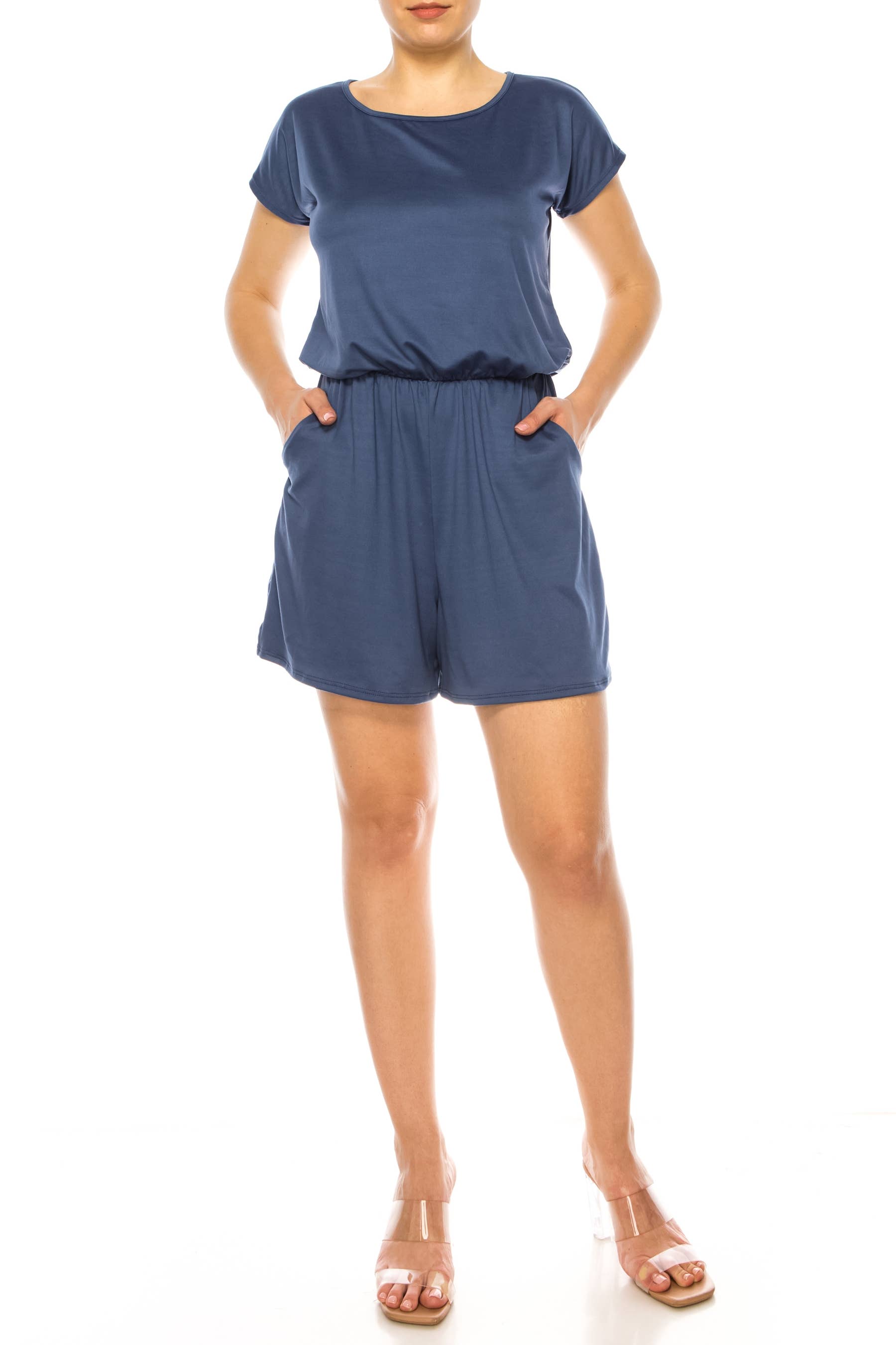 MOA COLLECTION - Wholesale Lounge Romper - Women's - Soft Short Sleeve Romper for Women with Tie Back and Pockets16