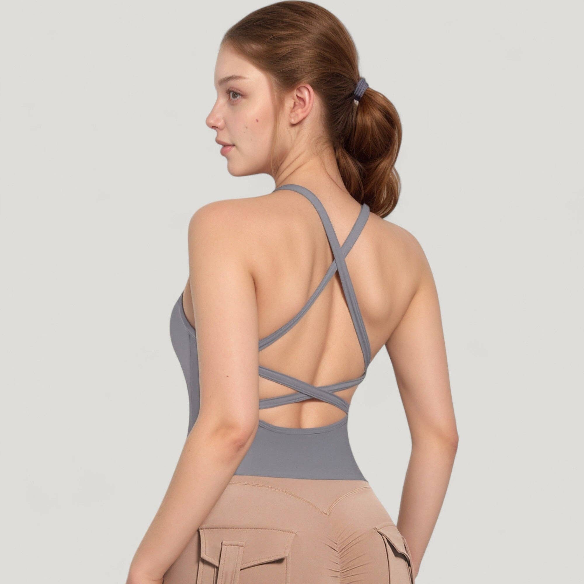 Active by Anna-Kaci - Wholesale Athletic Top - Women's - Strappy Crisscross Back Athletic Tank Top with Built-In Shel20