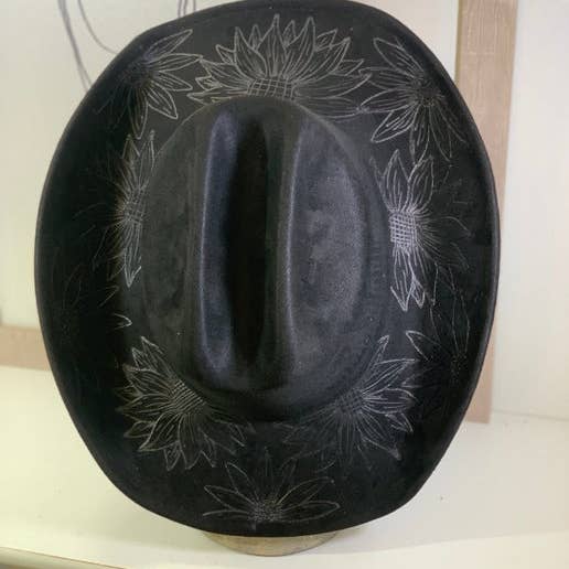 BoHippi Express - Wholesale Cowboy Hat - Women's - Hand Burned Cowboy Hat - Sunflowers - Black