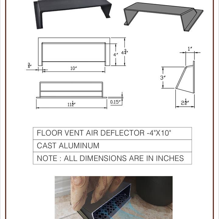 PRIMA DECORATIVE HARDWARE INC - Wholesale Ventilatie- en luchtstroom - Luchtdeflector 4"X10" - Modern ontwerp, zwaar gegoten aluminium15