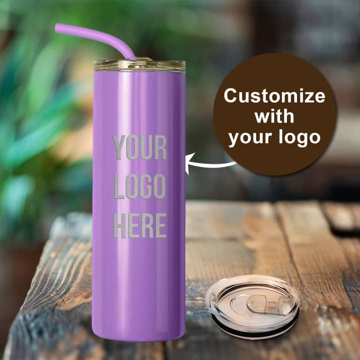 Engrave My Memories - Wholesale Insulated Mug/Tumbler - Custom Engraved Logo Skinny Tumblers, Personalized Bulk 20oz