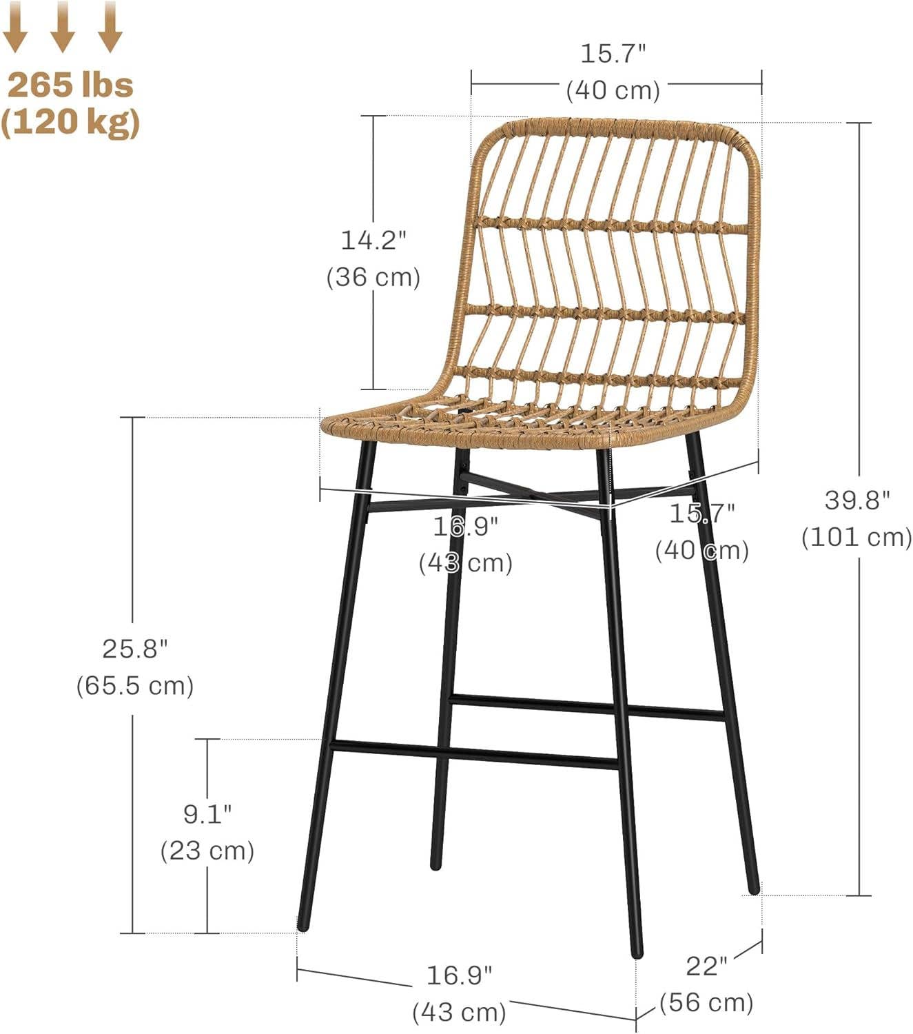 Rattan Counter Height Bar Stools Set Of 2 26 Inch Brown for wholesale on Faire2