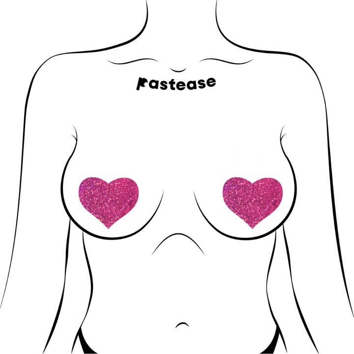 Pastease® - Wholesale Nipple Pasties - Women's - Love: Hot Pink Glitter Heart Nipple Pasties by Pastease®
