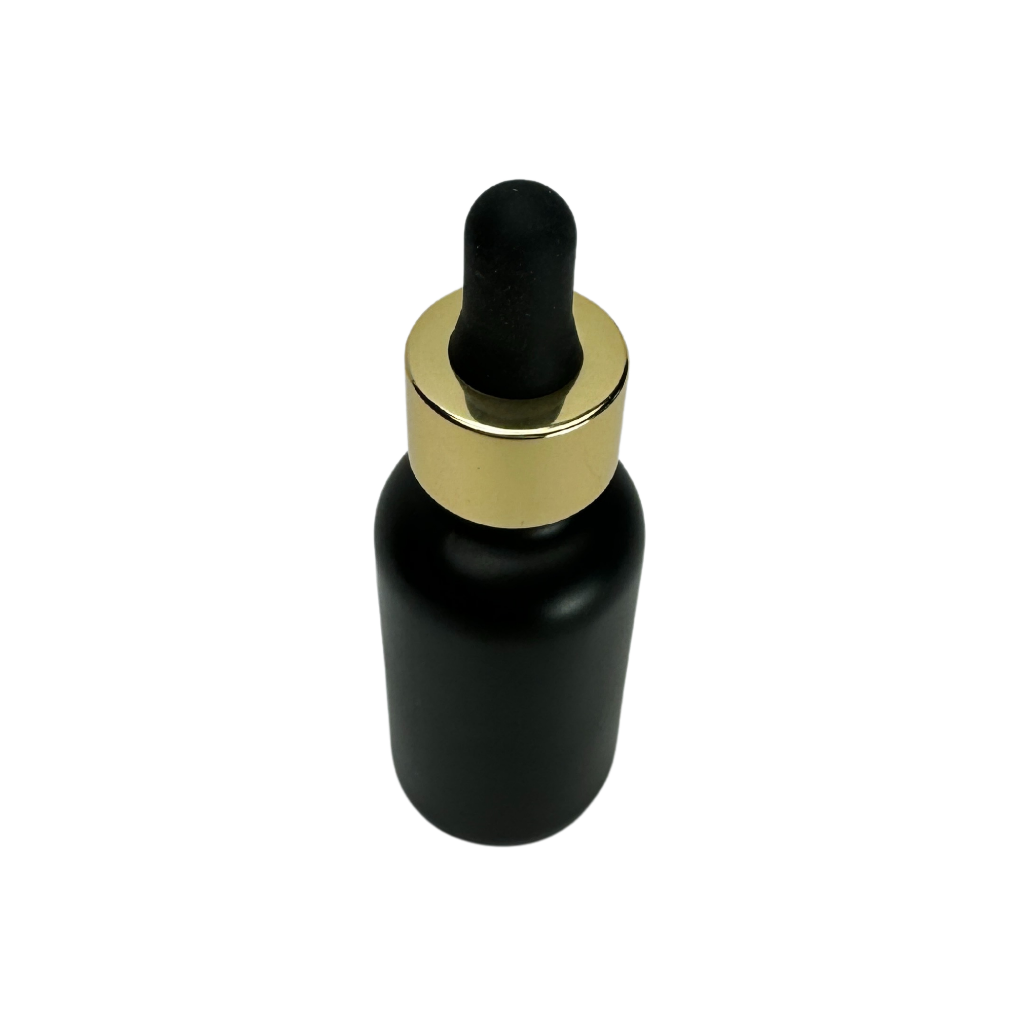 The Bottle Shoppe – wholesale Essential oil holder – 1oz Black Matte Glass Bottle with Black & Gold Glass Dropper2