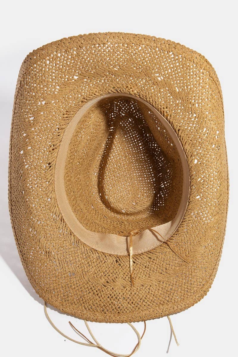 Collections by Fame Accessories - Wholesale Straw Hat - Women's - Mixed Beaded And Rope Western Fedora Straw Hat3