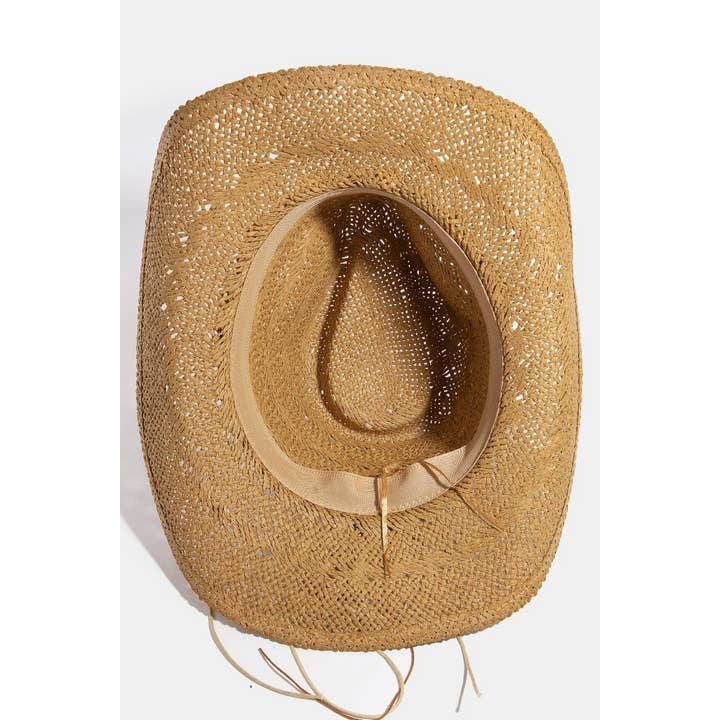 Collections by Fame Accessories - Wholesale Straw Hat - Women's - Mixed Beaded And Rope Western Fedora Straw Hat3