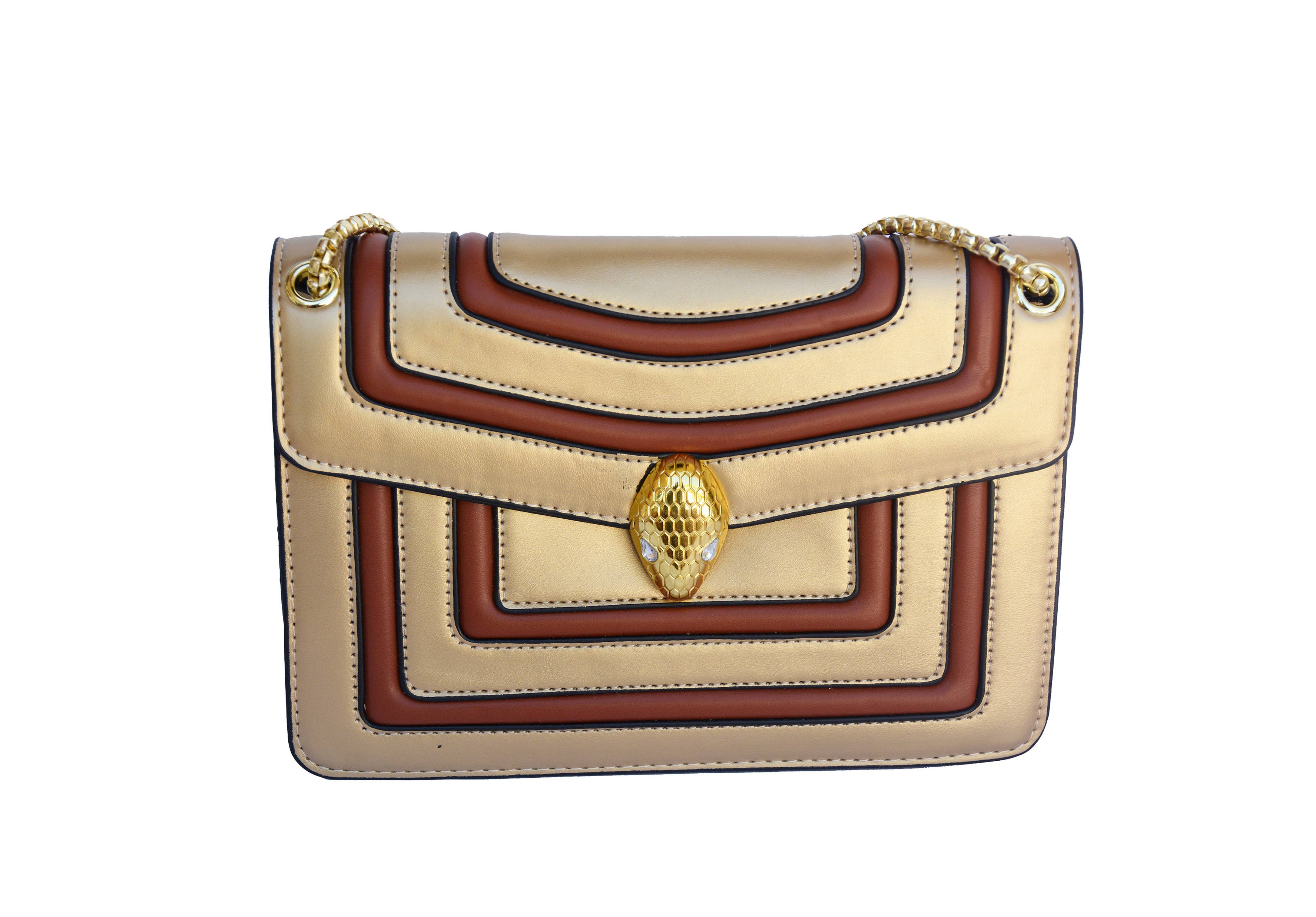 Timmy Woods Beverly Hills - Vente Sac à bandoulière – femme - Sac de costume Fashionista - Motif géométrique doré/marron2