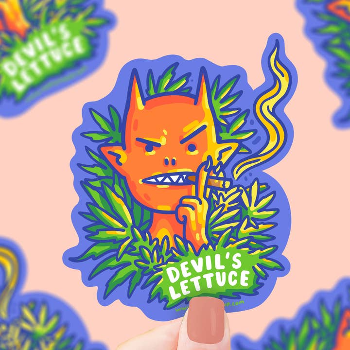 Devil's Lettuce Funny Cannabis Weed Herb Vinyl Sticker for wholesale by Turtle's Soup