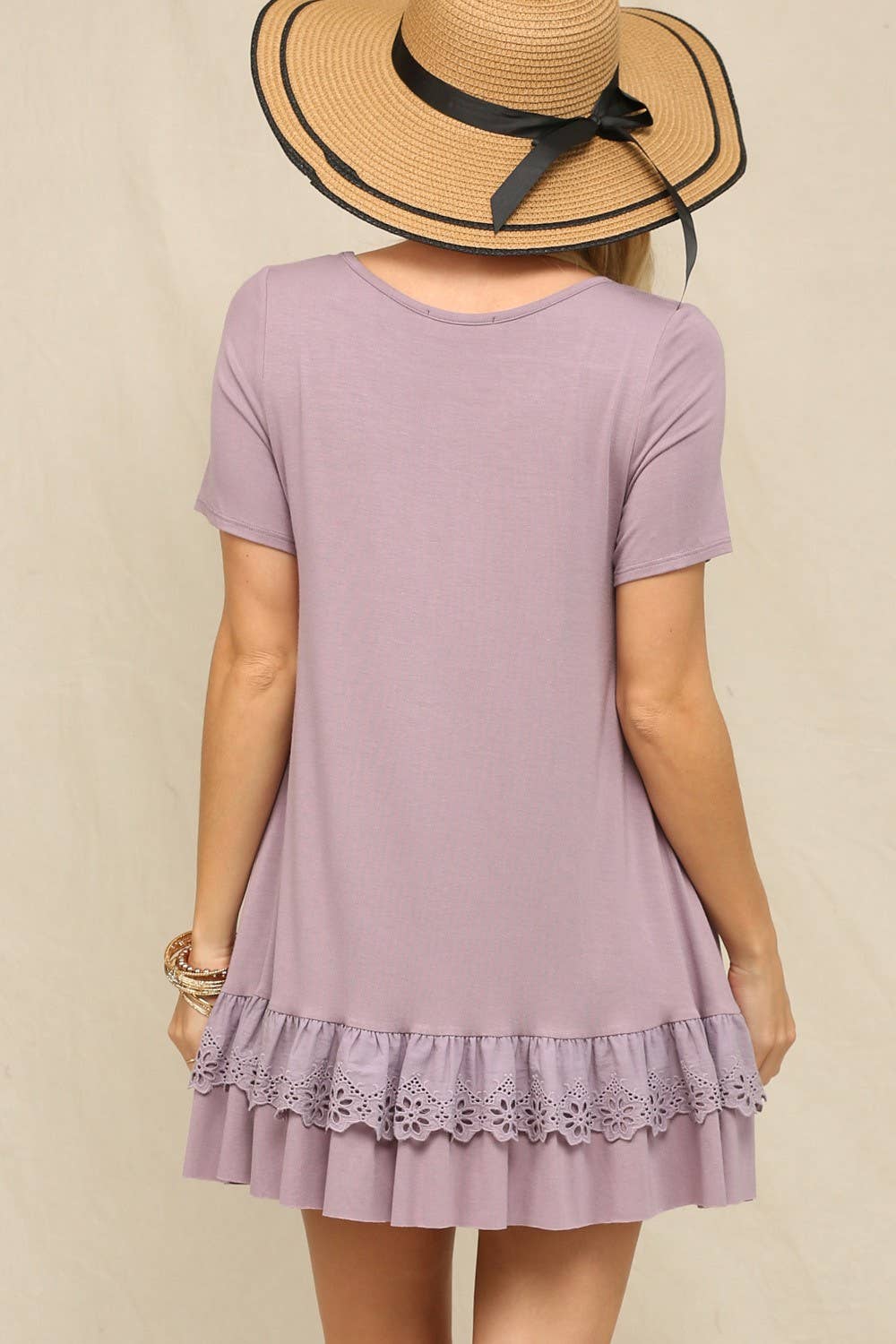 KyeMi - Wholesale Tunic - Women's - A Shirred Scallop Lace Hem Tunic Top13