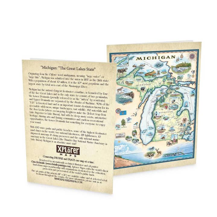 Michigan State Map Notecard - Blank for wholesale by XPLORER MAPS
