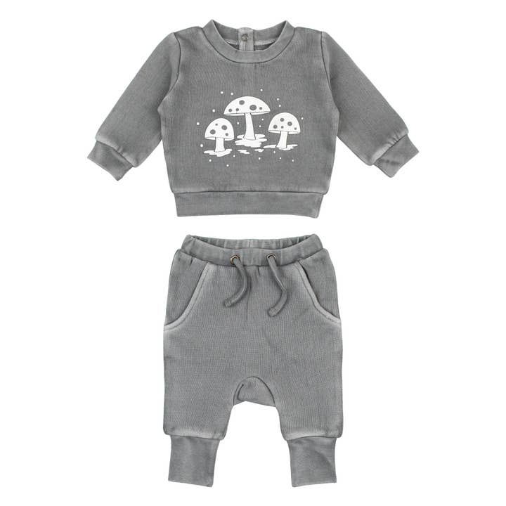Mist Mushrooms | Organic Cozy Graphic Sweatshirt & Jogger Set for wholesale by L'ovedbaby