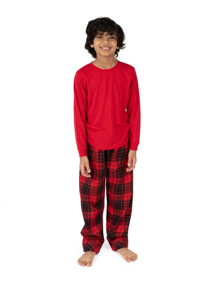 Leveret Pajamas - Wholesale Sleepwear Set - Kids - Kids Pajamas Poly Top & Flannel Feel Pants2